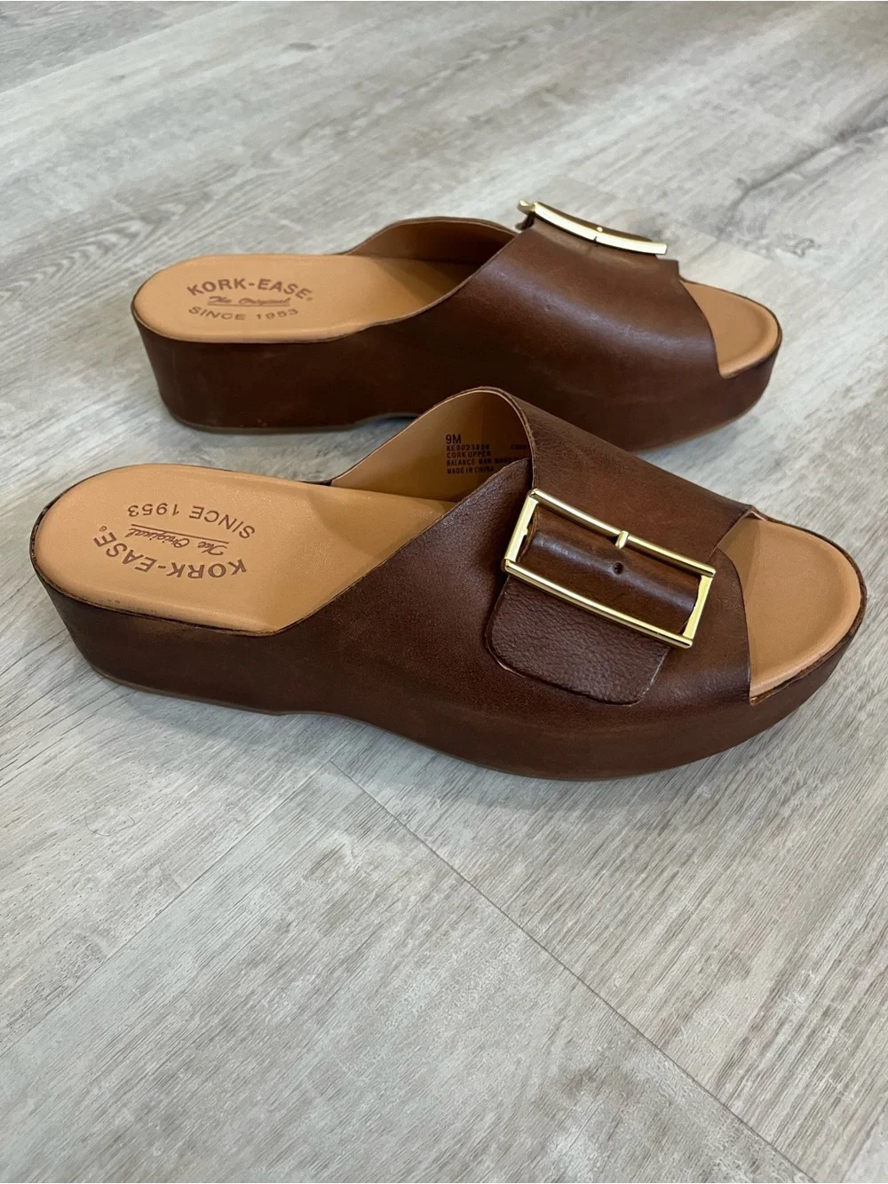 Kork-Ease York Brown Leather Platform Slide Sandals 9 New NWOB Comfort Modern